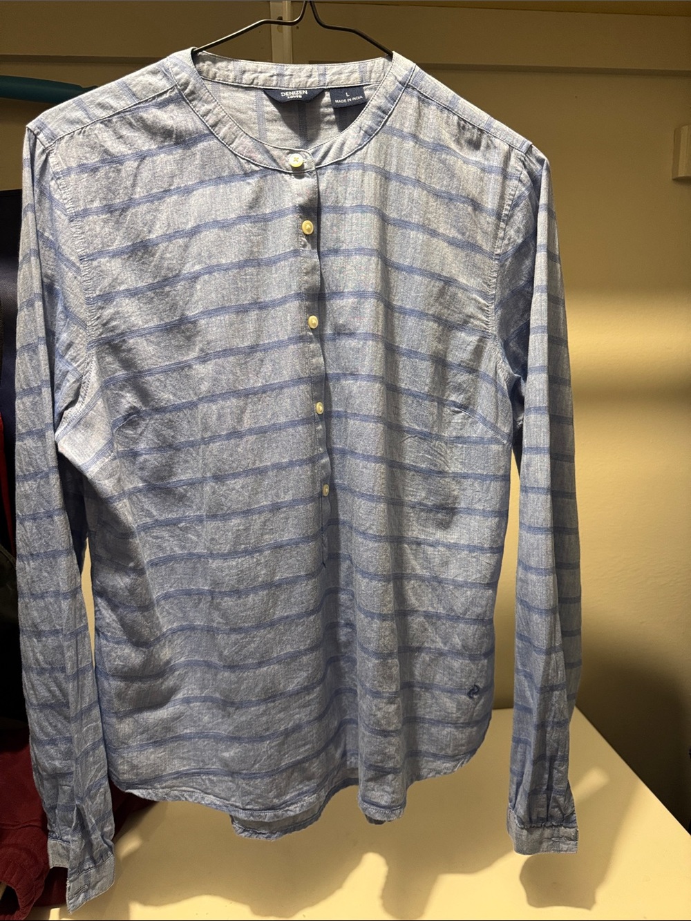 Denizen from Levis Light Blue Striped Mandarin-Collar Shirt